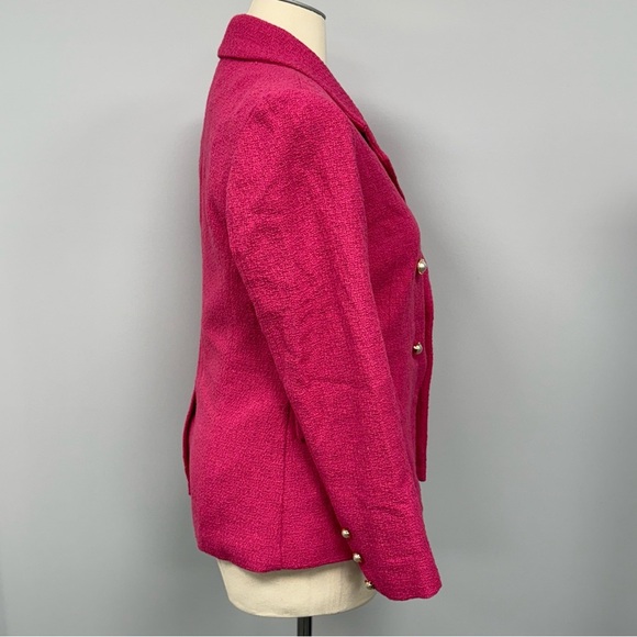 NWT Nanette Lepore Boucle Tweed Jacket Blazer 12 Fucshia Rose Pearl Buttons NEW - Picture 9 of 12